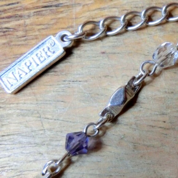 Vintage Napier Purple and Clear Rhinestone Necklace and Bracelet Set Silver Tone - Picture 5 of 8